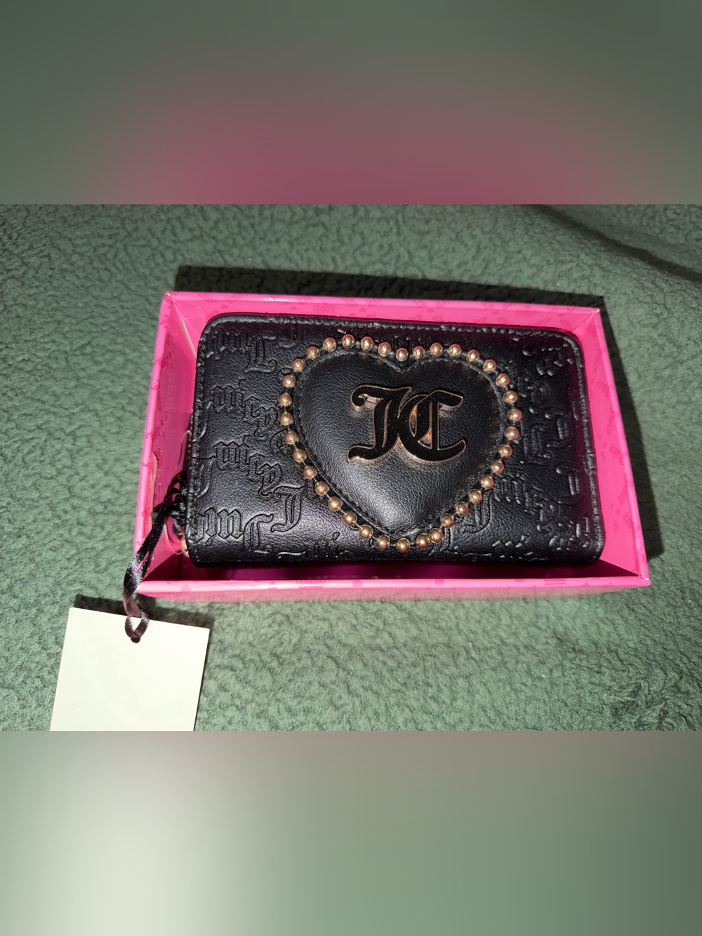 Juicy Couture Black Heart-Stud Zip Around Wallet